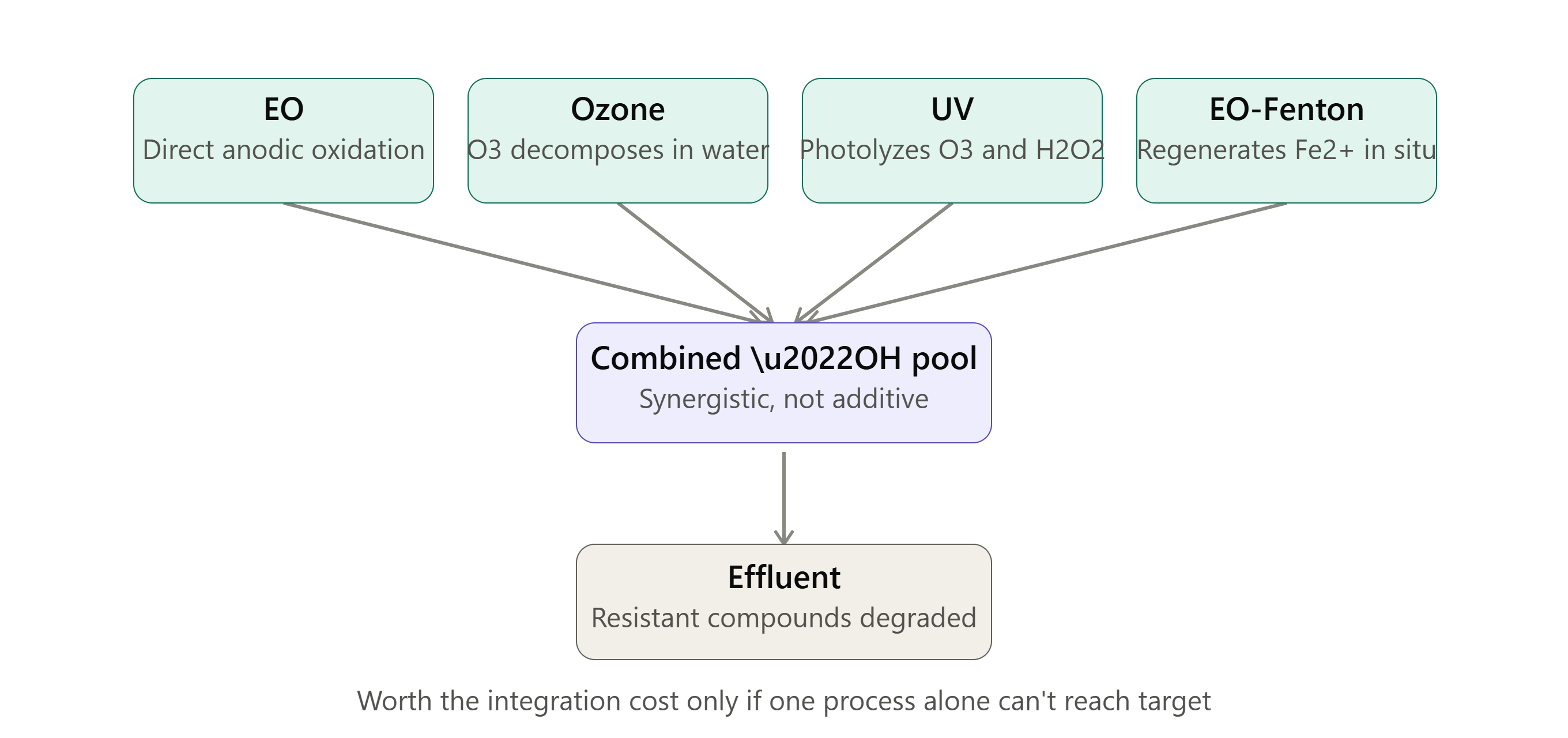 electrochemical oxidation advanced oxidation processes hybrid hydroxyl radicals pathways and system integration design