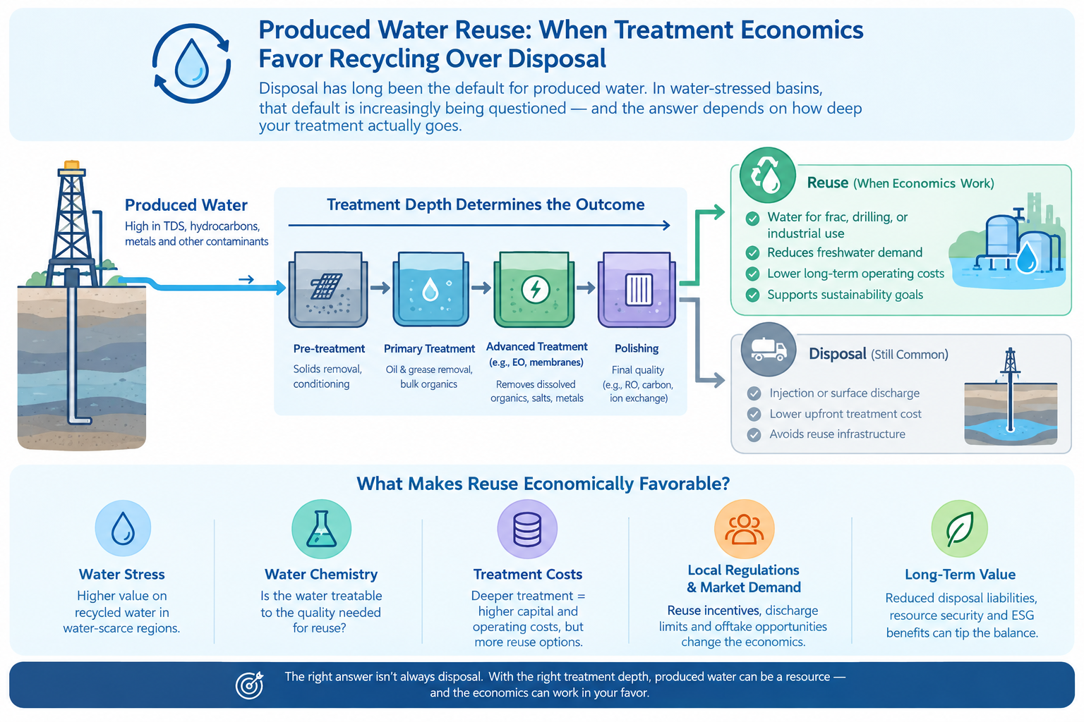 produced water reuse when treatment economics favor recycling over disposal